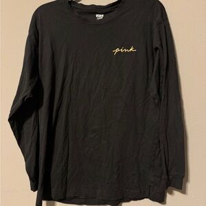 PINK Victoria's Secret Black Long Sleeve Tee with Yellow Script